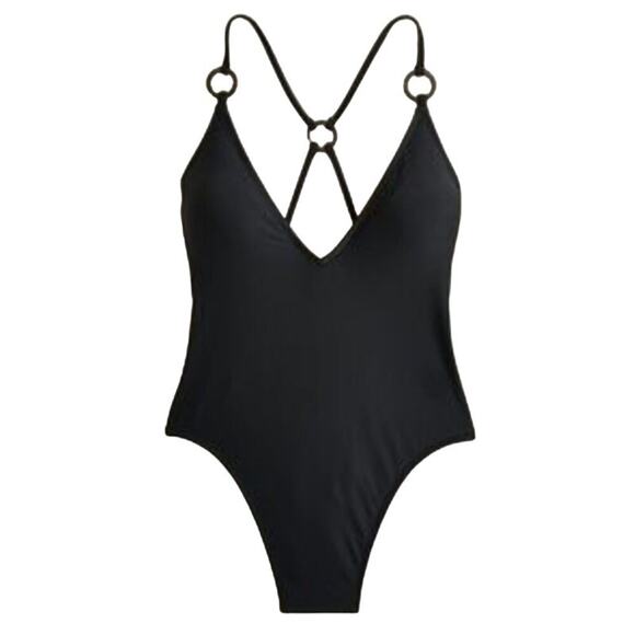 J.Crew O-ring V-neck one-piece in black BF181 size 24 (3X) NWT - Picture 1 of 5